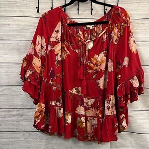Oddy red with flowers ruffle blouse size S/M